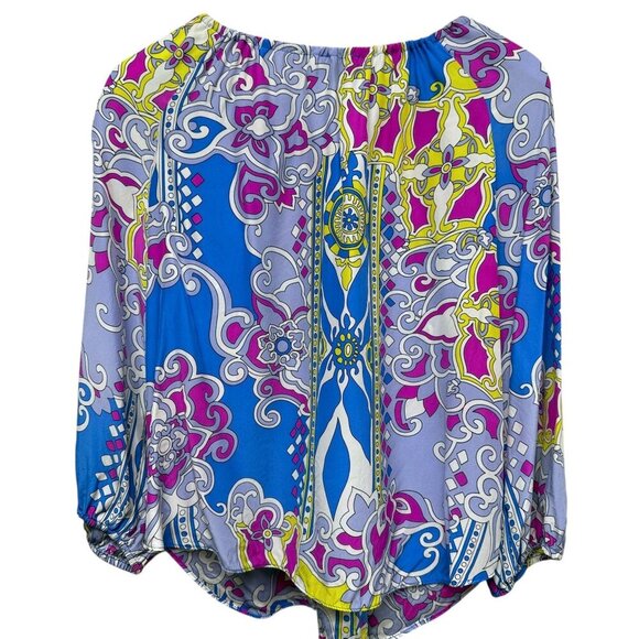 Vintage Alice & Trixie 100% Silk Blouse Peasant Top Size Small Pink Blue Paisley - Picture 3 of 9